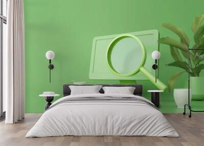 Magnifying glass on computer screen, technology concept, online opportunities, visualization. Wall mural