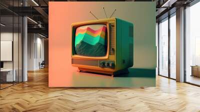 Old TV, 80s and 90s style retro television, colorful, background. Generative AI Wall mural