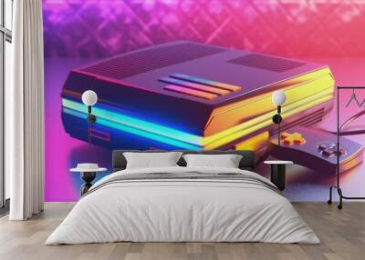 Old video game console, 80s and 90s, retro style, colorful background, digital illustration. Generative AI Wall mural