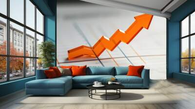 Orange graph arrow, growth, finance and business concept. Wall mural