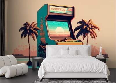 Retro arcade machine, 80s, pixel art style. Digital illustration AI Wall mural