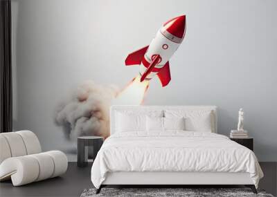 Rocket illustration, business and startup concept, white background. Generative AI Wall mural