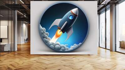 Rocket in a circle, logo, white background. Generative AI Wall mural