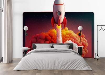 Rocket on laptop screen on PNG transparent background, startup concept, digital illustration. Generative AI Wall mural