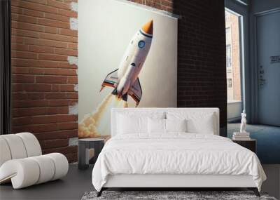 Rocket painted on the wall, business and startup concept. Generative AI Wall mural