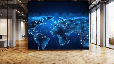 Technological background with world map and network connections, technology concept. Generative AI Wall mural