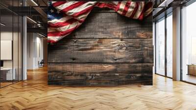 Vintage American flag on a wooden background, concept of 4th of July, Independence Day. Wall mural