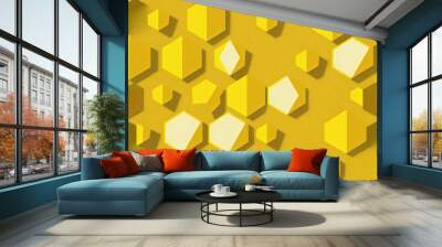 Yellow background with octagonal geometric shapes. AI digital illustration Wall mural