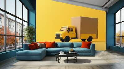 Yellow delivery truck illustration, yellow background, logistics concept. Generative AI Wall mural