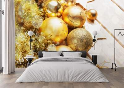 Christmas and New Year gold balls decoration Wall mural