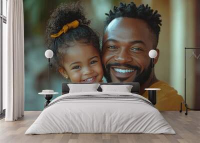 A happy father and his daughter playing and smiling together, radiating warmth and the strong bond between them Wall mural