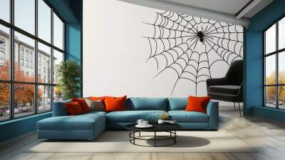 Black spider web wall art decal with chair in minimalist Halloween room interior Wall mural