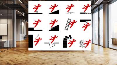 Set of safety signs. Slippery icons. Collection of warning and caution signs. Signs of danger and alerts. Wall mural