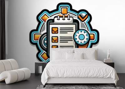 A clean vector illustration of a checklist inside a gear with a tick mark next to each item. Wall mural