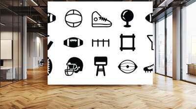 A collection of black and white american football icons. Wall mural