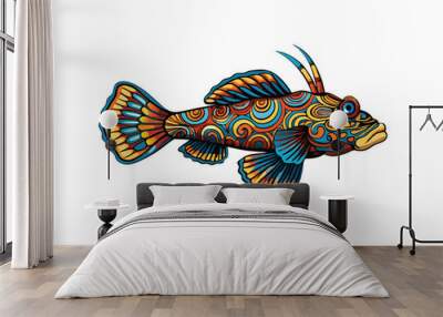 A colorful mandarin dragonet with intricate patterns and bright colors. Wall mural