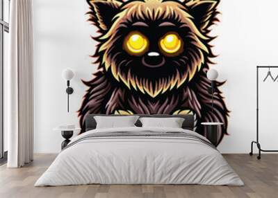 A cute, fluffy creature with glowing eyes and a soft, huggable appearance. Wall mural