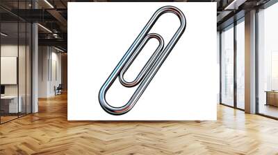 A realistic drawing of a simple metal paperclip on a white background. Wall mural