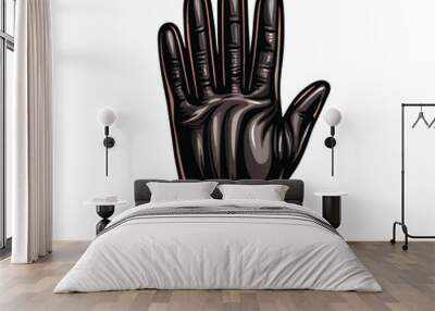 A single black leather glove, rendered in detail, with five fingers extended. Wall mural