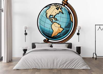 Create a clean and detailed vector image of a globe on a stand. Wall mural