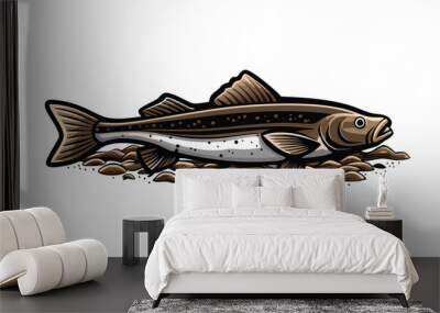 Design a vector illustration of a haddock fish in a cartoon style, showcasing its detailed features. Wall mural