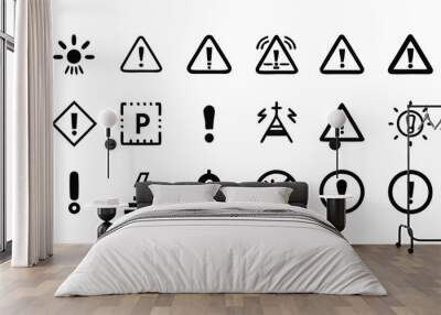 Generate a set of warning and risk icons in a linear style. Wall mural