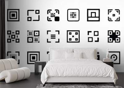 Set of 20 QR code web icons in line style, includes scan icon. Wall mural