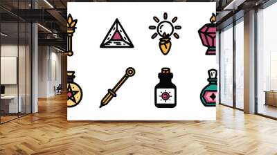 Set of alchemy and magic icons in line style. Wall mural