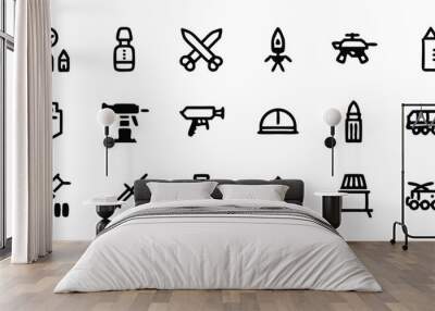 Set of editable outline icons related to war, military, and army. Wall mural