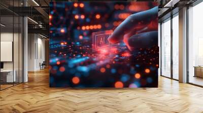 Ai. Artificial intelligence technology CPU on circuit board. Wall mural