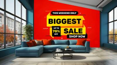 Biggest sale banner. Biggest sale of the year banner. Sale and discounts Biggest sale, Promotion special marketing poster design for digital and print market. Wall mural