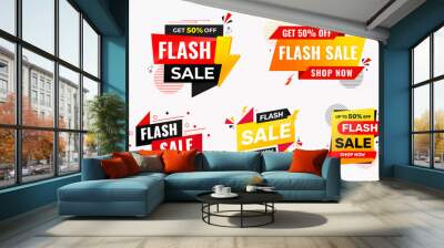 Flash Sale Banner set vector template. Discount sale tag vector graphic element. Price label Promo design. Product discount festival background collection. Super offer promotion banner. Wall mural