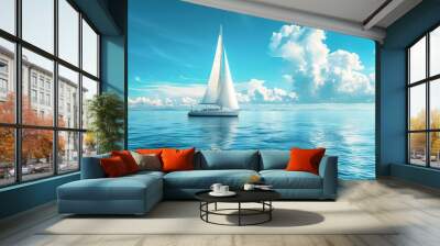 a sailboat in the blue sky and a smooth sea Wall mural