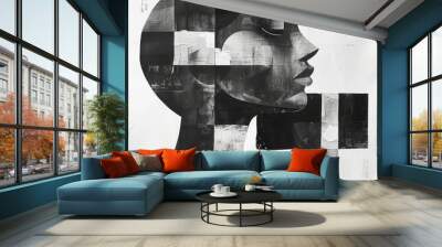 artistic black and white portrait illustration with amazing creative composition  Wall mural