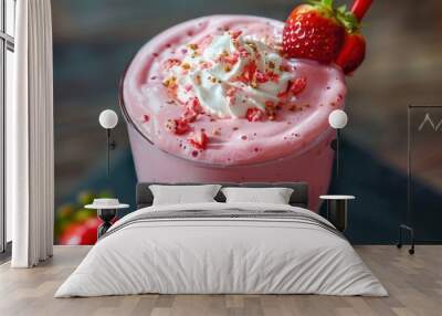 beautiful strawberry milkshake in a glass, professional setting and nice colors Wall mural