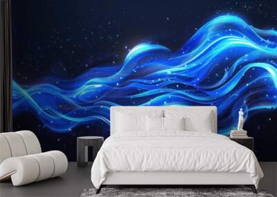 blue wavy curve in transparent neon blue on a dark background Wall mural