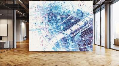 city map, transport infrastructure schemes, digital thin lines, geometric subtle elements, interface-like, white background Wall mural