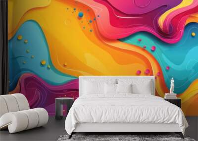 colorful abstract illustration background with flat and fluid iridescent waves Wall mural