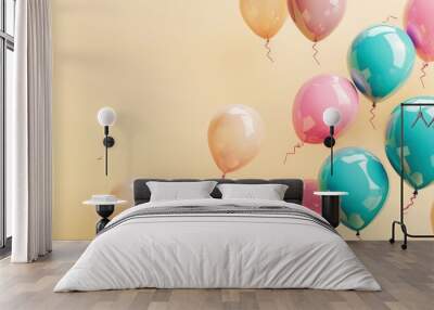 colorful birthday party balloon background with light pastel colors and some free space, excellent depth and volume
 Wall mural