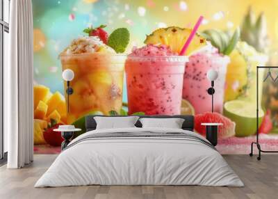 cup of colorful smoothies with fruits, very professional setting on a tropical theme Wall mural