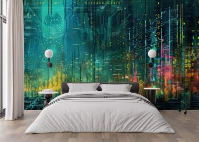 digital futuristic banner illustration of a cyber world Wall mural