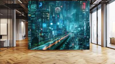 digital futuristic banner illustration of a cyber world Wall mural