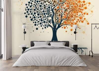 digital stylized tree and roots graphic illustration with nodes and leaves Wall mural