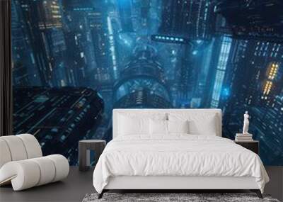 futuristic metropolis blue background Wall mural