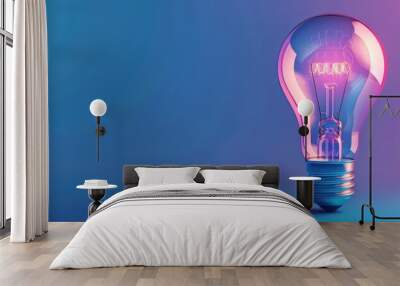 light bulb illustration wallpaper on a gradient blue and purple background Wall mural