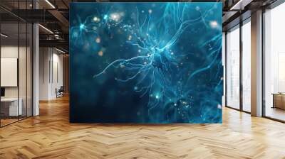 neurons floating blue wallpaper Wall mural