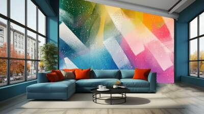 rainbow colored geometric gradients with white shapes in various colors and textures Wall mural