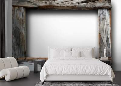 white wooden aged empty frame isolated on a white background Wall mural