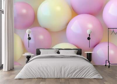 Abstract background of pink and yellow glossy spheres. Wall mural