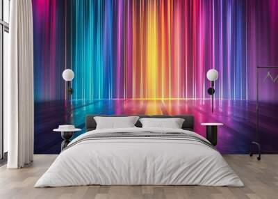 Abstract neon lights with colorful streaks on dark background. Artistic digital design. Wall mural